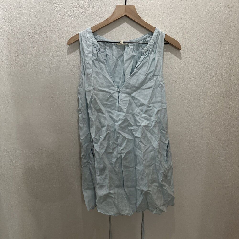 Eileen Fisher Women's 100% Irish Linen Blue Tank Top Sleeveless Blouse Large